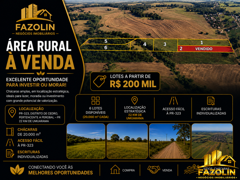 CHÁCARA À VENDA  20.000 m² | DISTRITO DE CEDRO  PEROBAL/PR